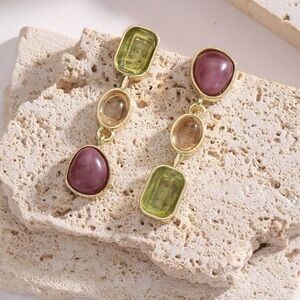 Elegant Gold and Purple Drop Earrings